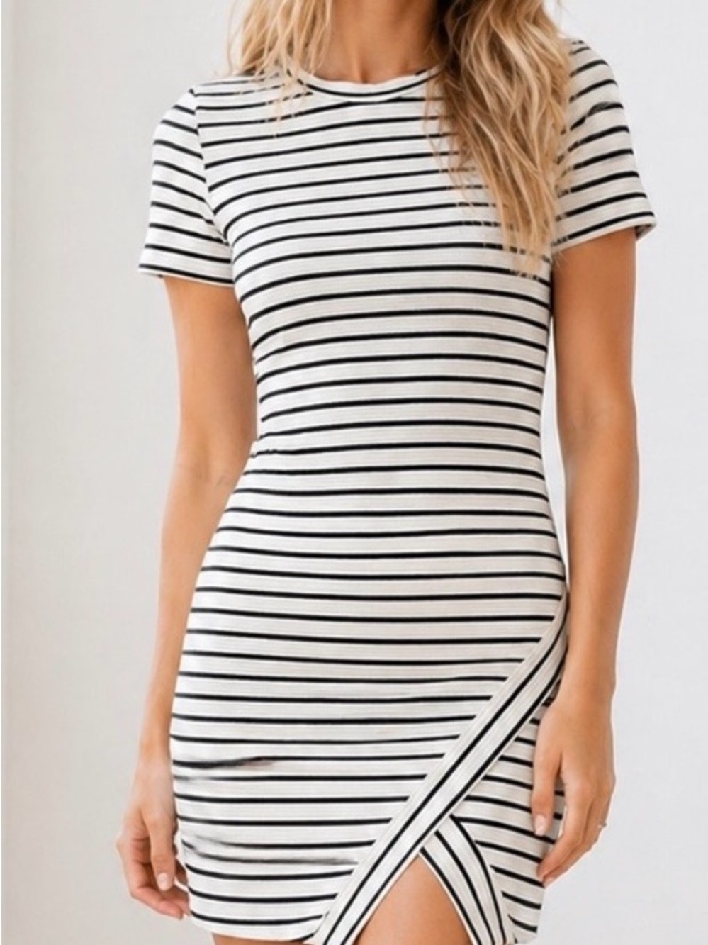 Lulu's White & Black Striped Short Sleeve Mini Dress